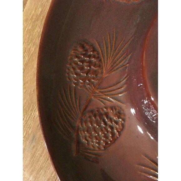 Big Sky Carvers Fusion PInecone Vegetable Chip Dip Tray Platter Brown Stoneware - Picture 3 of 5
